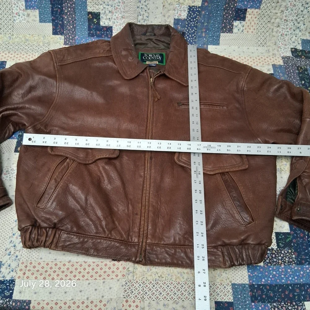Vintage Town Country Gordon Ferguson Mens XL Brown Leather Bomber Jacket Quilted